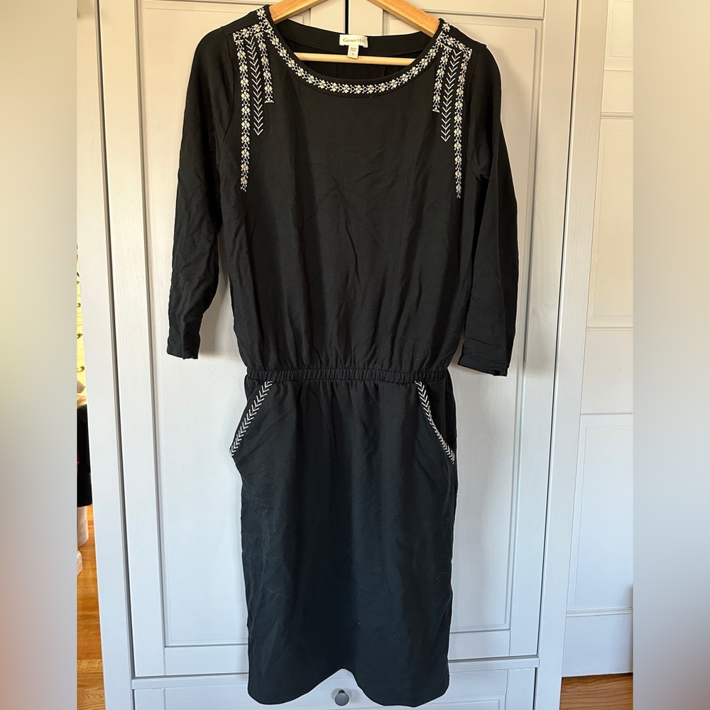 Garnet Hill Black Embroidered Dress